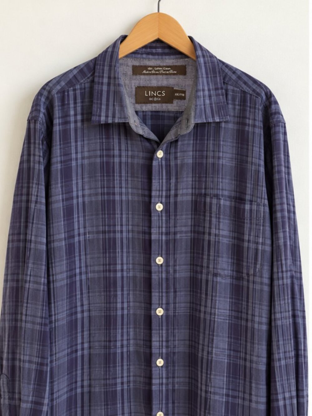 LINCS DC&Co Men’s Plaid Button Down Shirt XXL Purple Blue 100% Cotton